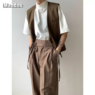 Áo iMaodou không tay dáng rộng buộc dây kiểu retro Hàn Quốc thời trang cao cấp cho nam
