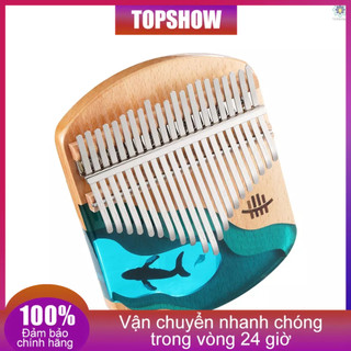 Đàn Kalimba 21 Phím Bằng Gỗ Hoạ Tiết Cá Voi Xanh Dương Cho Người Mới Bắt Đầu