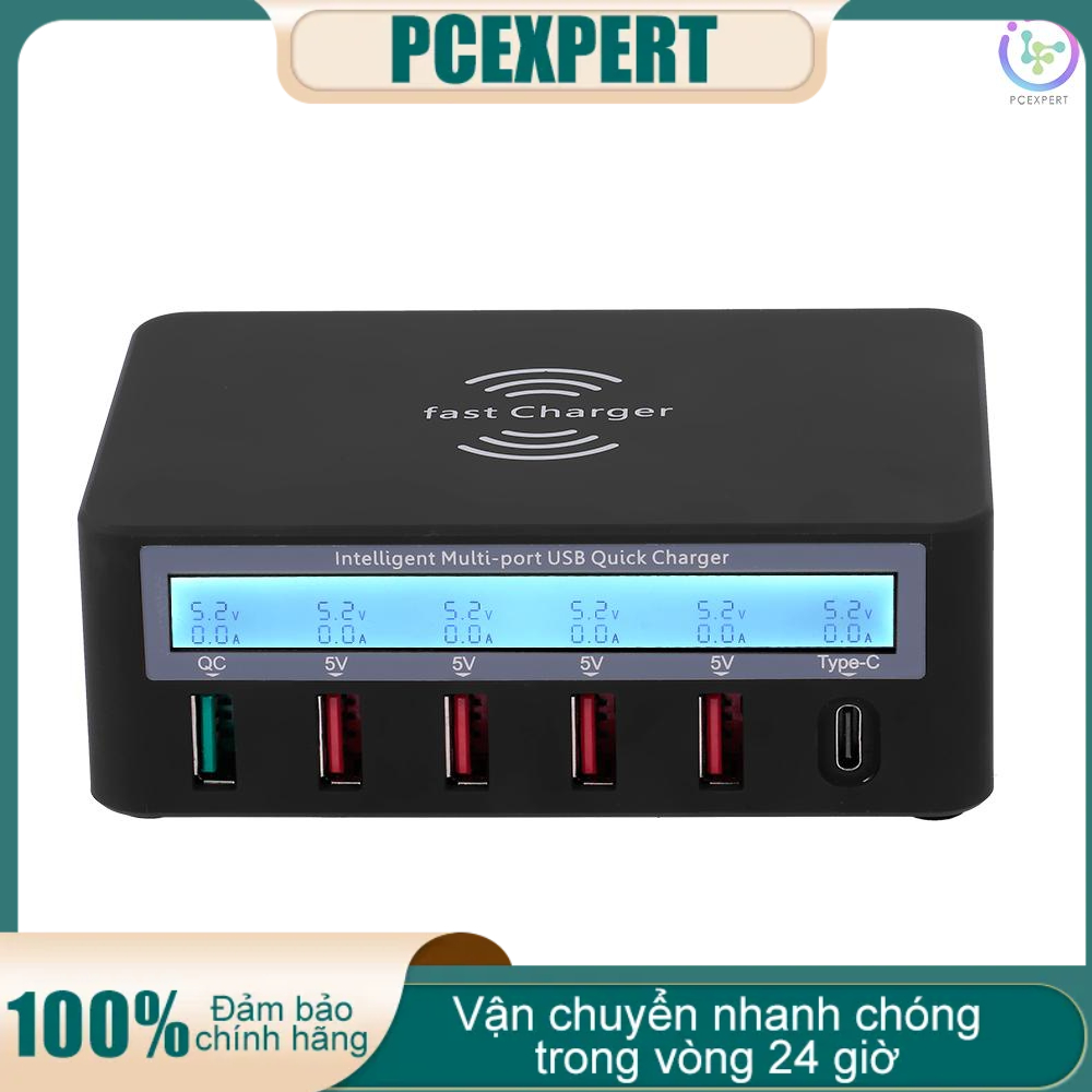 Trạm Sạc Không Dây Thông Minh Với 6 Cổng USB Màn Hình LCD