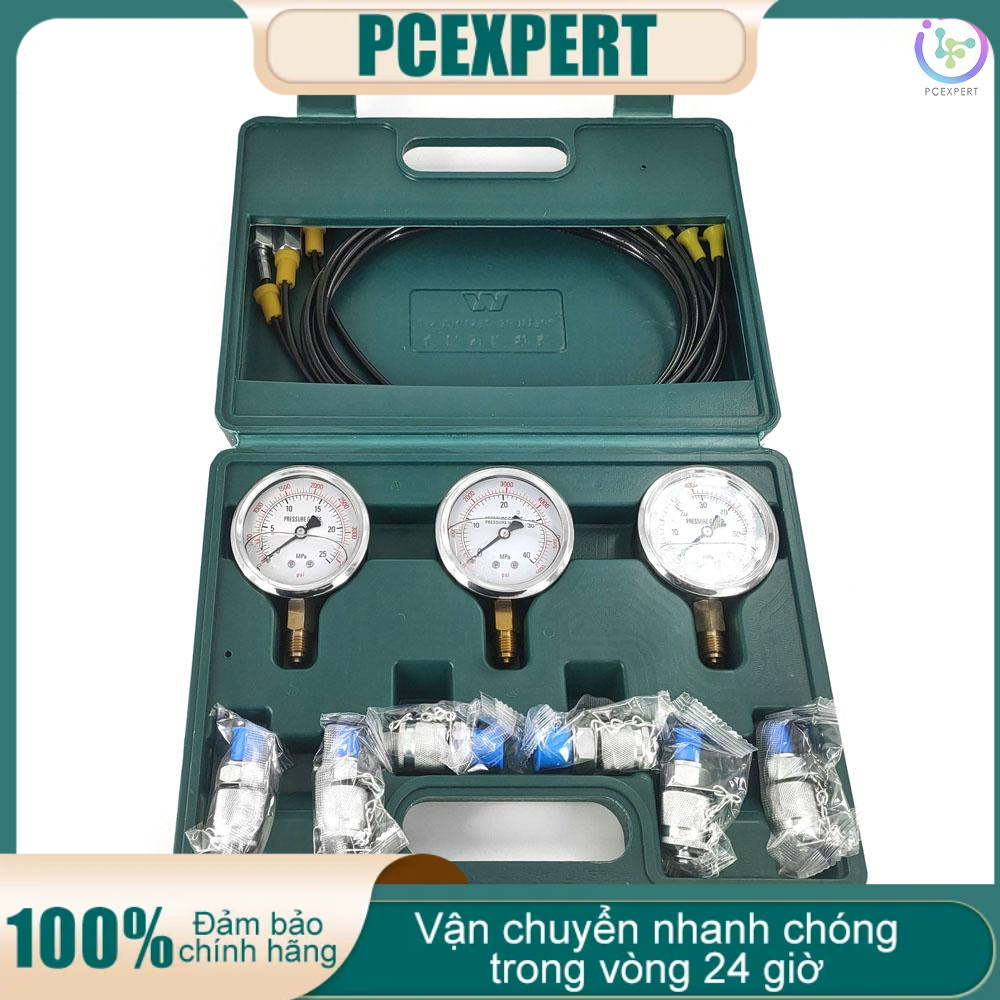 Bộ Đồng Hồ Đo Áp Suất Thủy Lực + 6 Khớp Nối 3 / 3 Ống Nghiệm Cho Máy Xúc