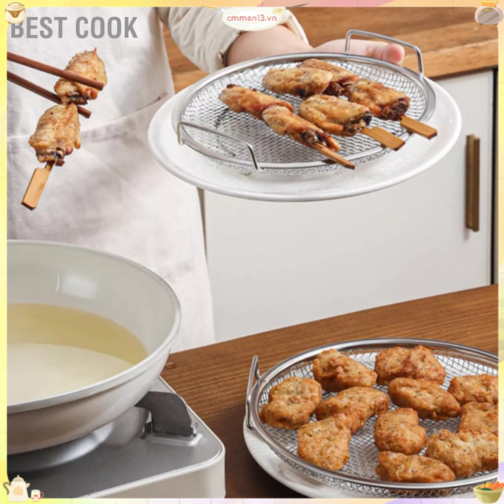 Best cook Dụng Cụ Lọc Xả Dầu Rán Bằng Thép Không Gỉ Cho Thực Phẩm Chiên Tròn 22Cm Có Tay Cầm