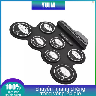 Bộ trống điện tử silicon cuộn lên kích thước nhỏ gọn kèm 7 dùi trống và bàn đạp chân dành cho trẻ em mới bắt đầu