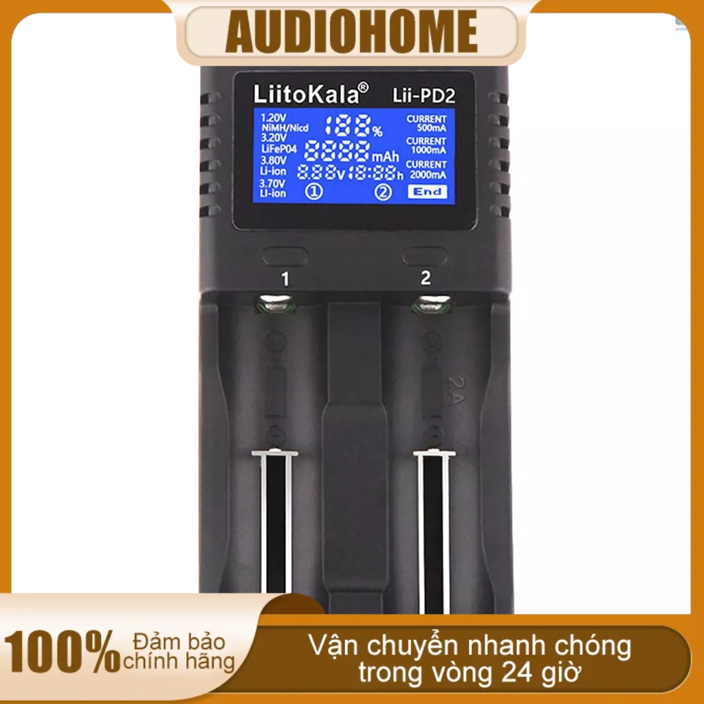 Bộ Sạc Pin Thông Minh LIITOKALA LII-PD2 26650 21700 NiMH 2 Ngăn Tiện Dụng