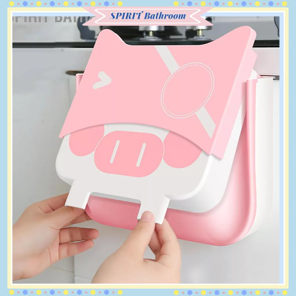 SPIRIT Bathroom Treo Thùng Rác Phong Cách Hoạt Hình Tường Fodable Đa Năng Nhựa Bền