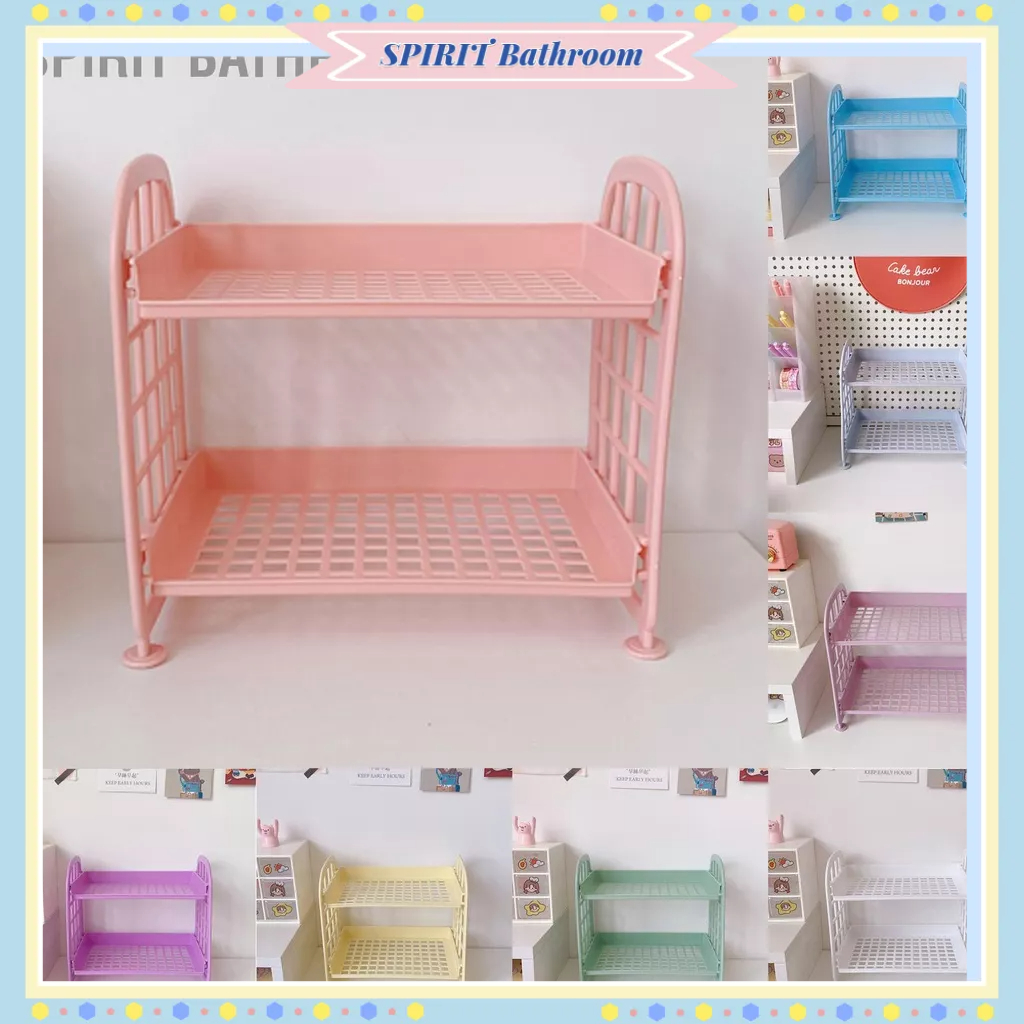 SPIRIT Bathroom Kệ máy tính để bàn 2 lớp Thiết kế lan can bên có thể gập lại Xếp chồng hai mỹ phẩm Giá đỡ lưu trữ văn phòng