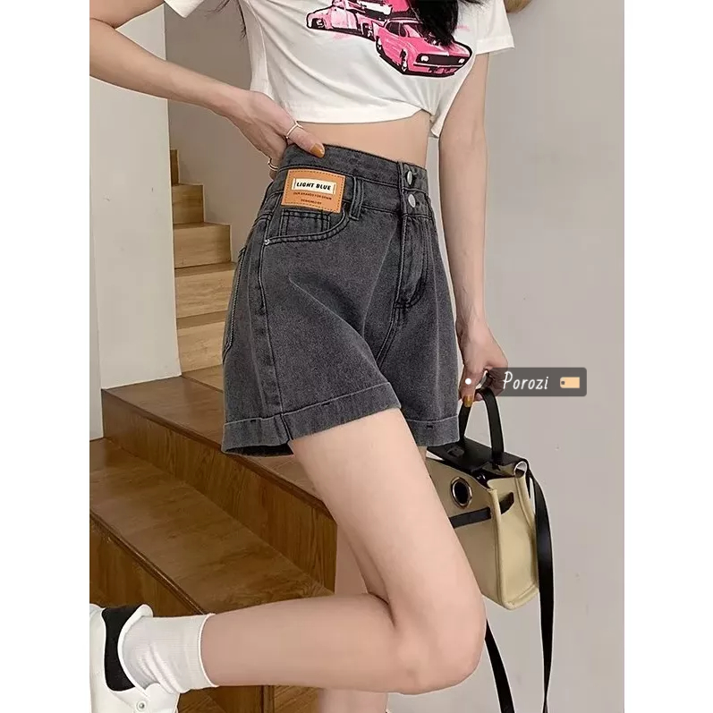 Porozi Quần Short Denim Ống Rộng Thời Trang Mùa Hè Hàn Quốc 2023 Dành Cho Nữ