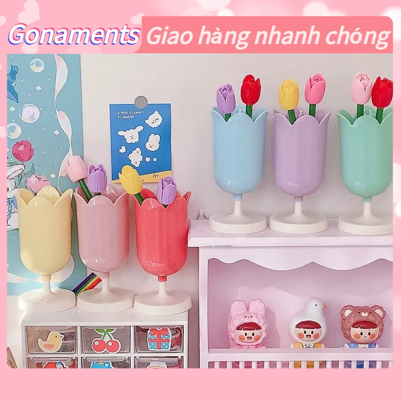 Giá đựng bút cọ trang điểm kiểu hoa tulip tiện lợi cho văn phòng trường học Gonaments I.