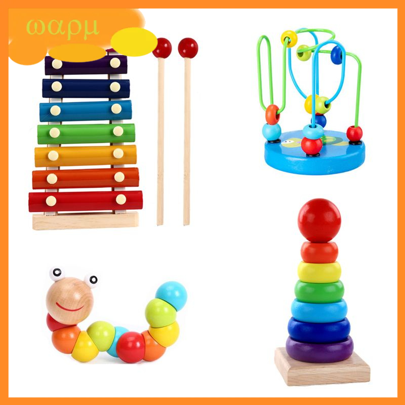 Bộ đồ chơi xếp hình bằng gỗ nhiều màu sắc giáo dục sớm cho bé