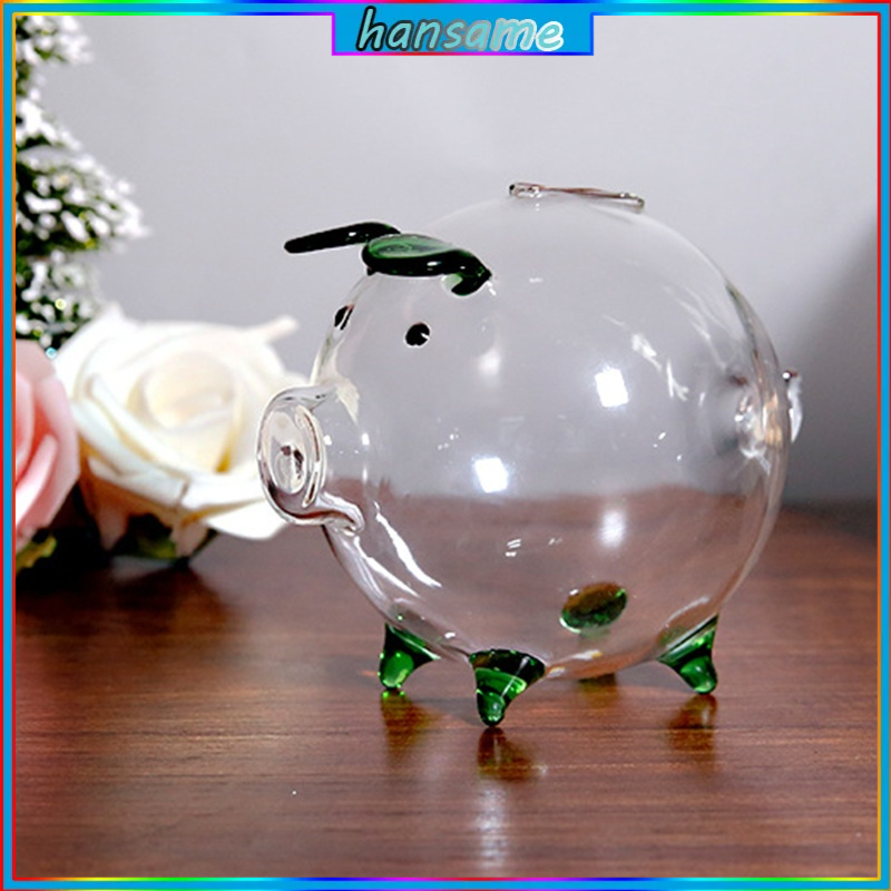 Ống heo tiết kiệm bằng thủy tinh trong suốt hình chú heo đáng yêu tiện dụng