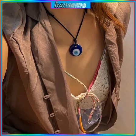 Vòng cổ mặt kính hình đôi mắt may mắn màu xanh dương thiết kế thời trang