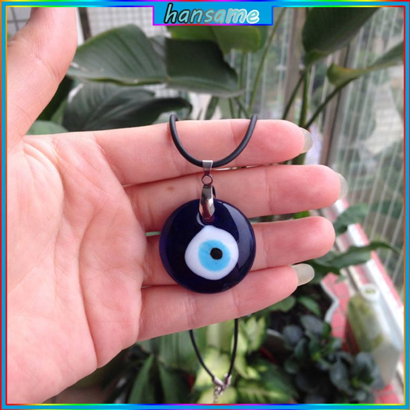 Vòng cổ mặt kính hình đôi mắt may mắn màu xanh dương thiết kế thời trang
