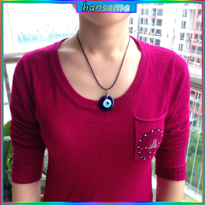 Vòng cổ mặt kính hình đôi mắt may mắn màu xanh dương thiết kế thời trang