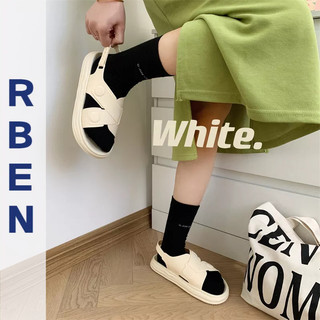 Dép sandal RENBEN đế xuồng chống trượt quai chéo màu trơn đơn giản phong cách Hàn Quốc thời trang đi biển cho nữ