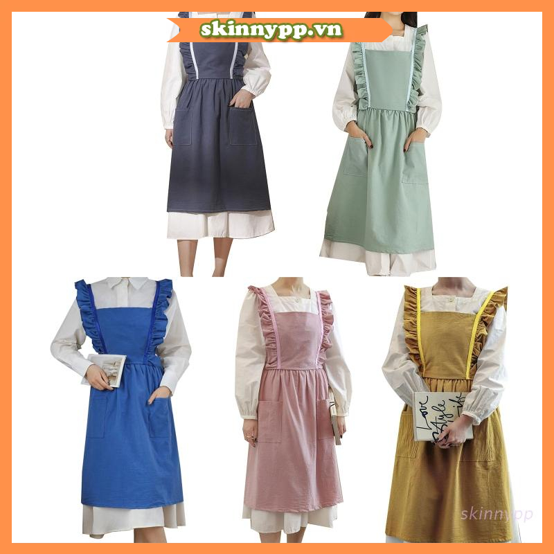 Tạp Dề Có Túi Và Dây Đeo Chéo Lưng Điều Chỉnh Được Phối Ren Nghệ Thuật Dùng Khi Nấu Ăn Và Làm Bánh Trong Nhà Bếp