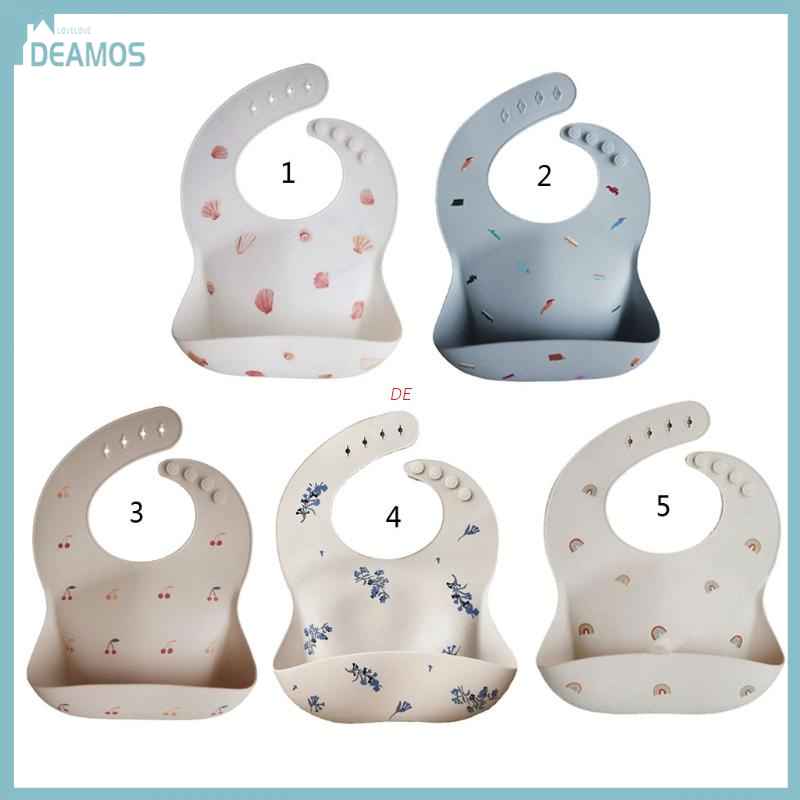 Yếm ăn silicone mềm chống thấm nước in họa tiết hoạt hình bắt thức ăn rơi được cuộn lại được cho trẻ sơ sinh
