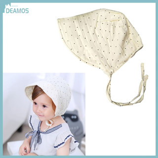 Nón cột dây vải cotton họa tiết chấm bi dành cho bé mùa hè 0-2 tuổi