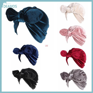 Mũ turban vải nhung đính nơ tai thỏ thời trang cho nữ