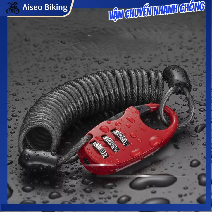 khóa nón bảo hiểm- Khóa mini 3 số lõi thép chống cắt, khóa xe đạp Aiseo Biking