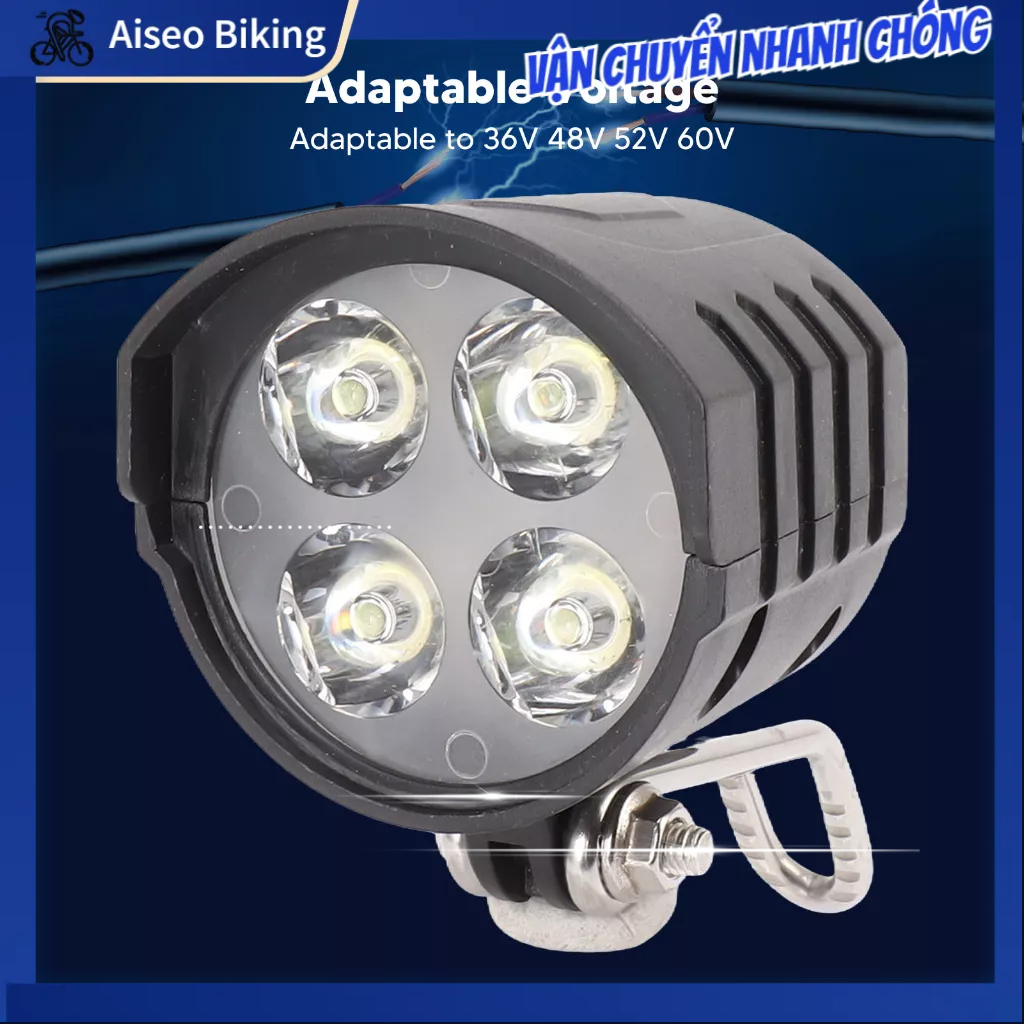 Đèn led trợ sáng Xe Đạp Điện 12W, Đèn xe đạp thể thao+ Độ Sáng Cao Có Còi Cho- 36V 48V 52V 60V Aiseo Biking