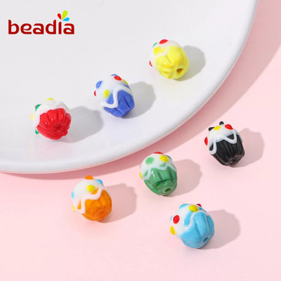 Beadia Set 2 Mặt Dây Chuyền Hình Bánh Kem 3D Bằng Thủy Tinh Kích Thước 11 * 12mm