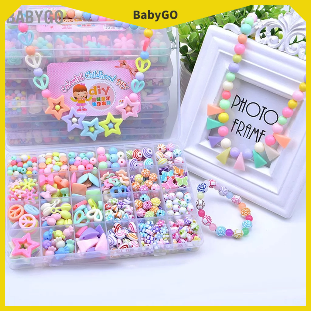 BabyGo 9 Set Trẻ Em Vòng Tay Trang Sức Làm Bộ Hạt Xếp Hình Giáo Dục Tự Đồ Chơi Với 24 Lưới Cho Bé Gái
