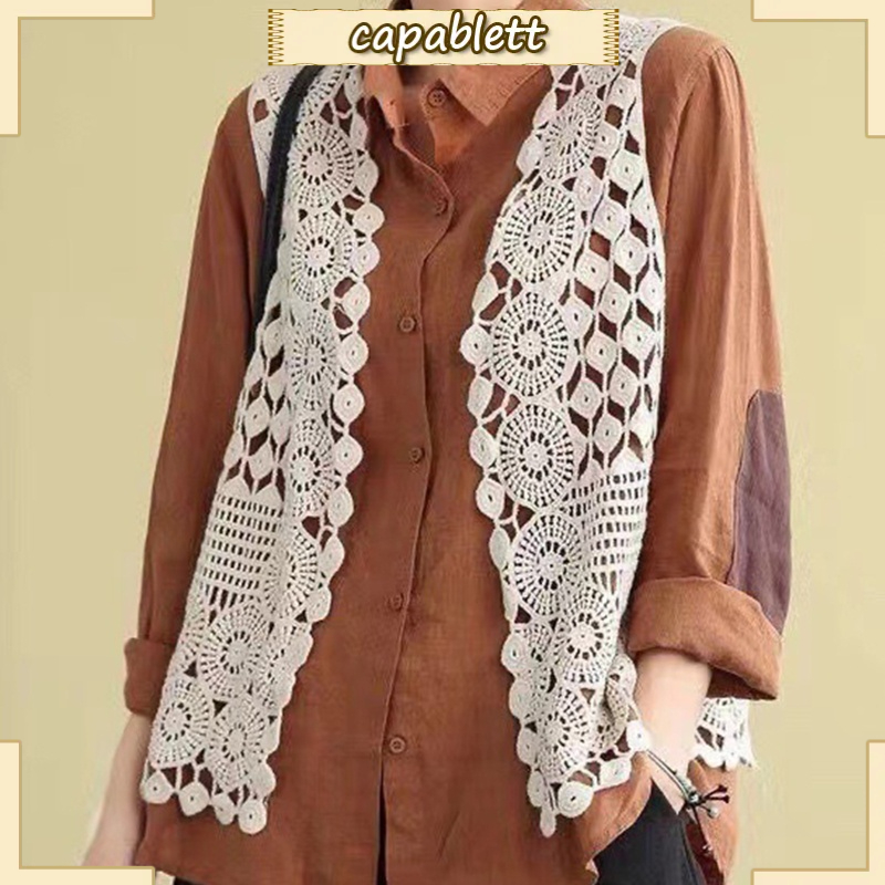 Áo Khoác Cardigan Không Tay Phối Ren Phong Cách Boho Thời Trang Dành Cho Nữ