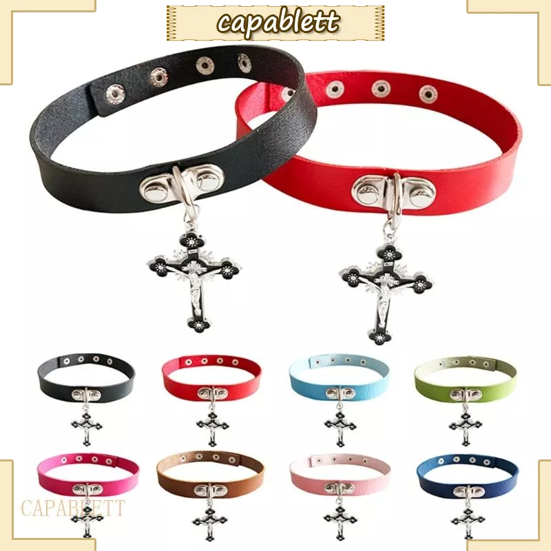 Vòng Cổ Choker Da PU Mặt Chữ Thập Phong Cách Gothic
