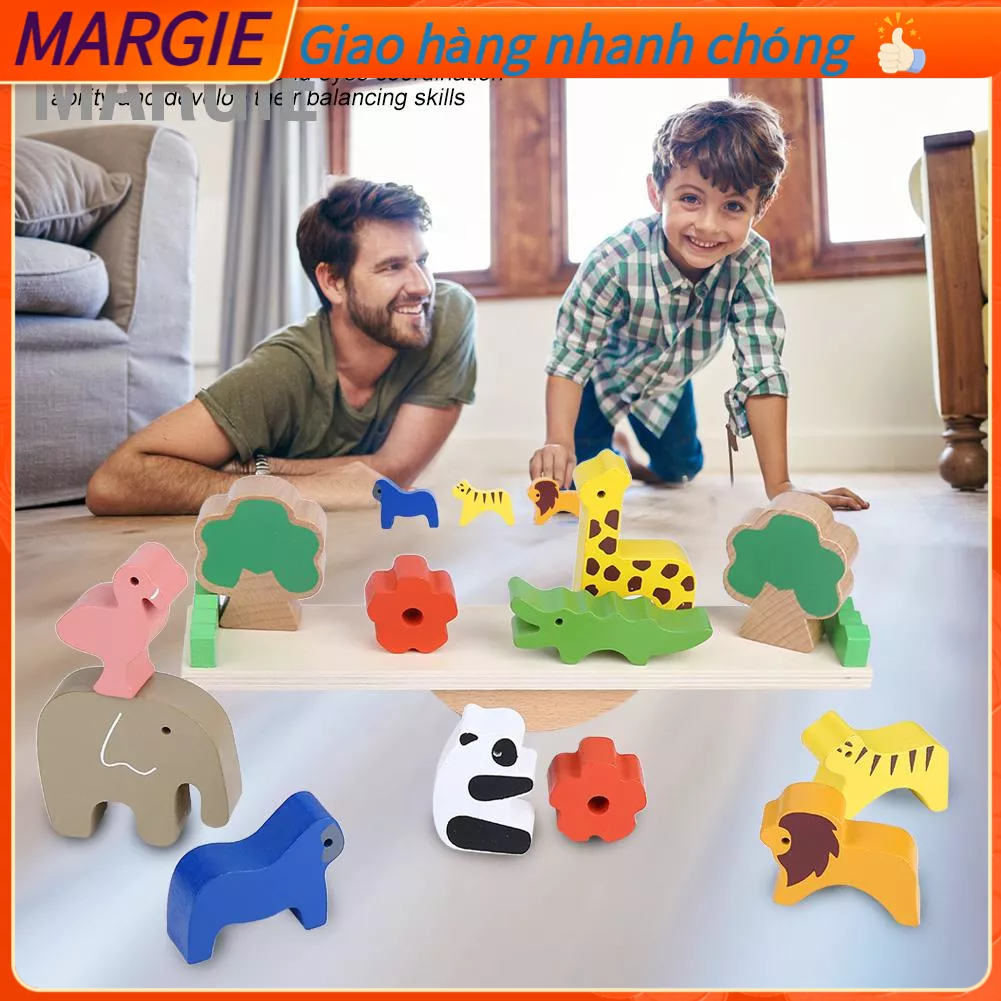MARGIE Trò Chơi Cân Bằng Gỗ Động Vật Rừng Thực Khối Đồ Trẻ Em Bộ Học T