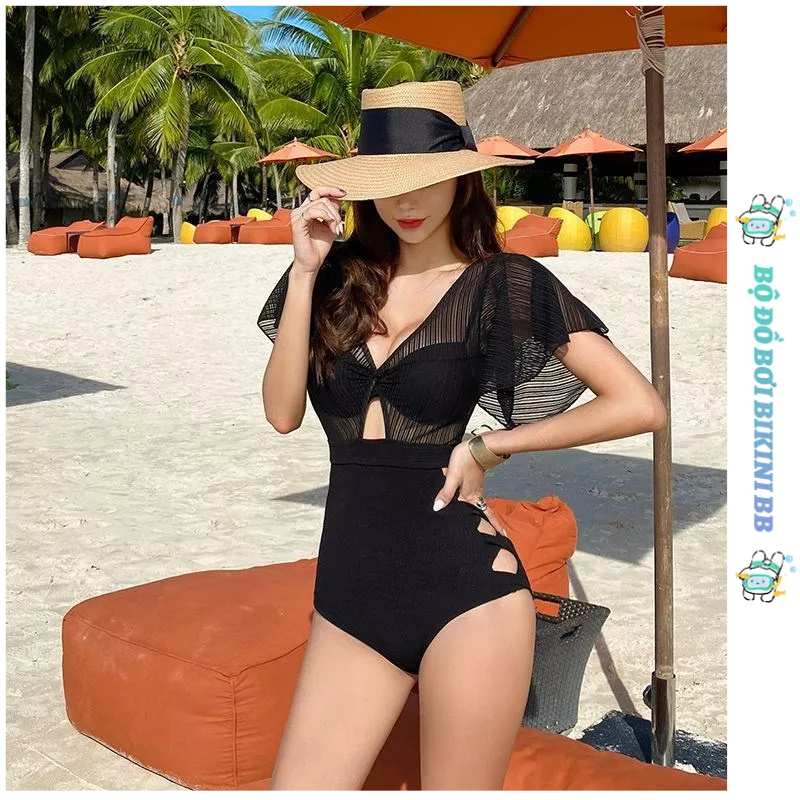 Đồ Bơi Một Mảnh Tay Lỡ Màu Đen Phong Cách Hàn Quốc XLYZB040