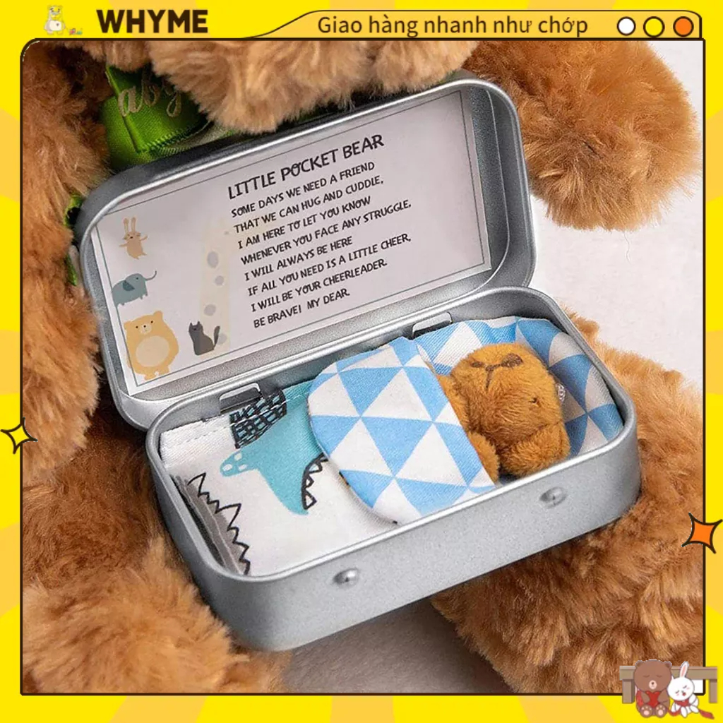 Gấu Bông Teddy Trong Hộp Thiếc Hộp Thiếc mini Gấu Bông Gấu bông trong hộp thiếc- Thú Nhồi Bông Hình Gấu WHYME