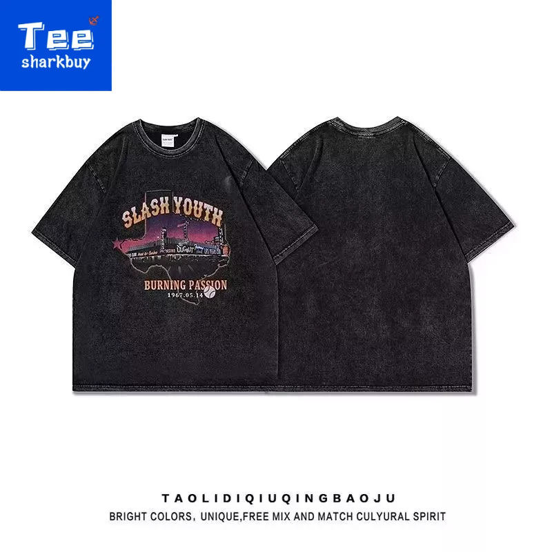Áo thun unisex TEESHARKBUY dáng rộng tay ngắn plus size M-4XL