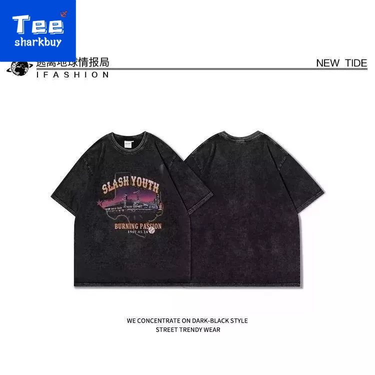 Áo thun unisex TEESHARKBUY dáng rộng tay ngắn plus size M-4XL