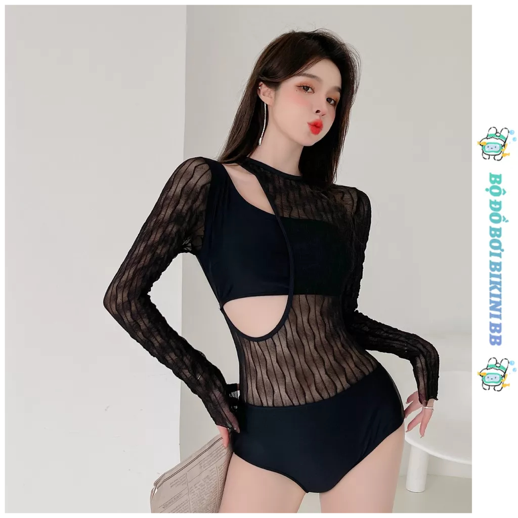 Bikini Swimsuit Phụ nữ Sexy Đen Một mảnh Charm Swimsuit Phong cách thể thao cao cấp HZFWC1910