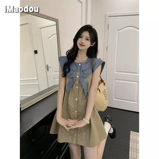 IMAODOU Đầm Ngắn Tay Bay Thắt Nơ Eo Phong Cách Cao Bồi Ngọt Ngào Thời Trang Mùa Hè Hàng Mới Dành Cho Bạn Nữ