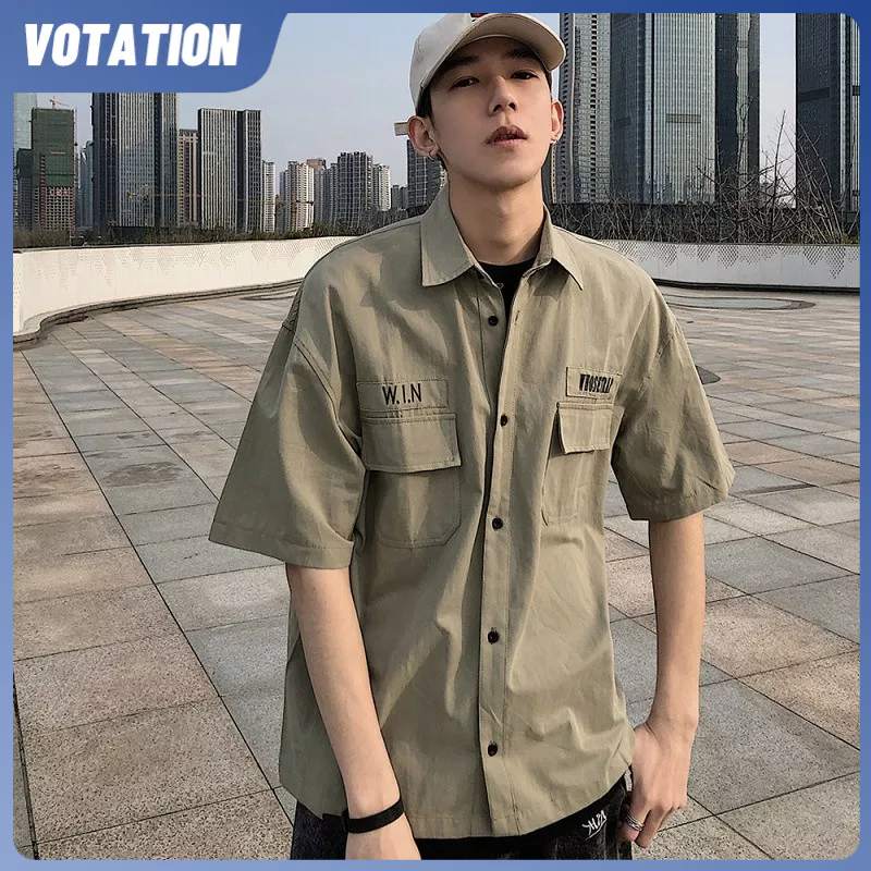 Nzs061 2023 Thương Hiệu Tích Hợp Thứ Năm-... Áo Sơ Mi Tay Lửng Dáng Rộng Thời Trang Hàn Quốc Dành Cho Nam