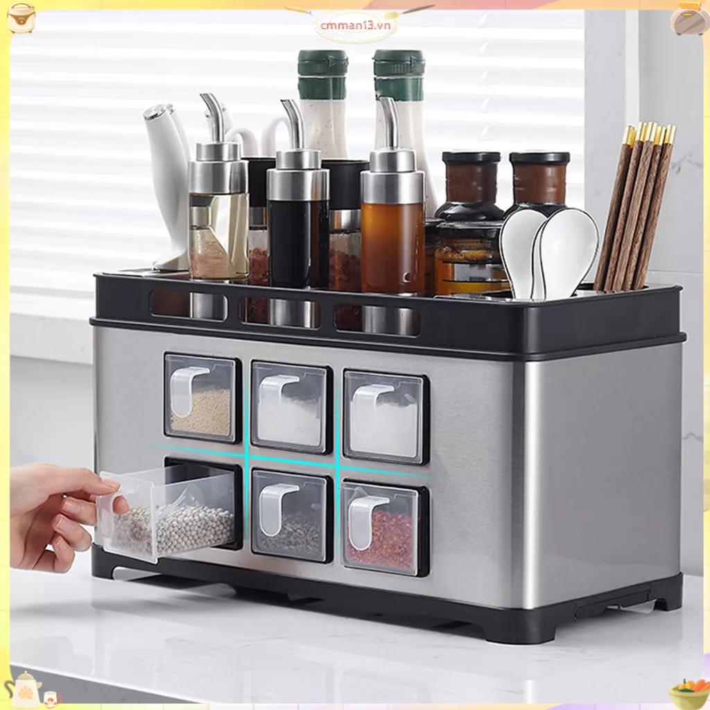Best cook Hộp Gia Vị Giá Thép Không Gỉ Đa Năng Bình Đựng Bàn Chải Thìa Tổ Chức Lưu Trữ Cho Quầy Bếp