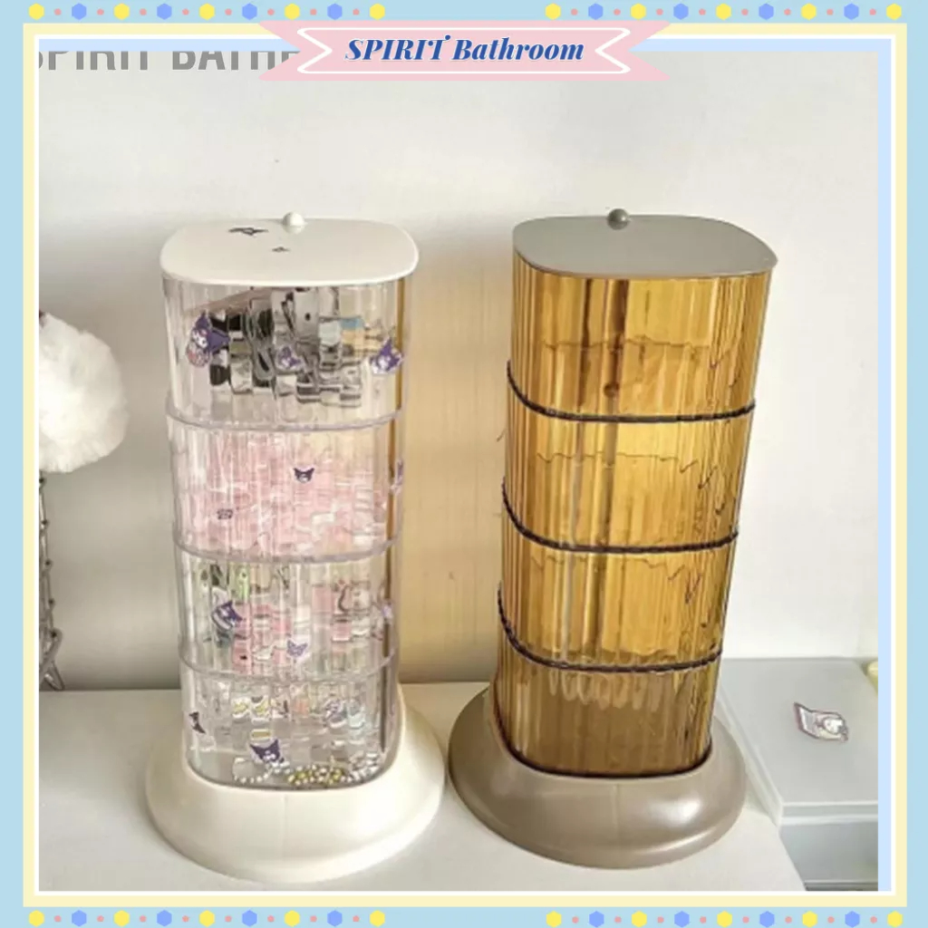 SPIRIT Bathroom Xoay Phụ Kiện Tóc Hộp Bảo Quản Chống Bụi Máy Tính Để Bàn Trong Suốt 4 Tầng Trang Sức Sắp Xếp Cho Kẹp Băng Đô