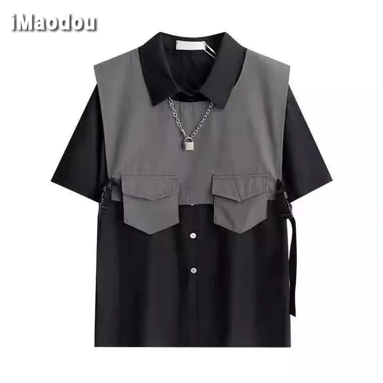 IMaodou Áo Sơ Mi Tay Ngắn Dáng Rộng Phong Cách Hàn Quốc Thời Trang Mùa Hè 2023