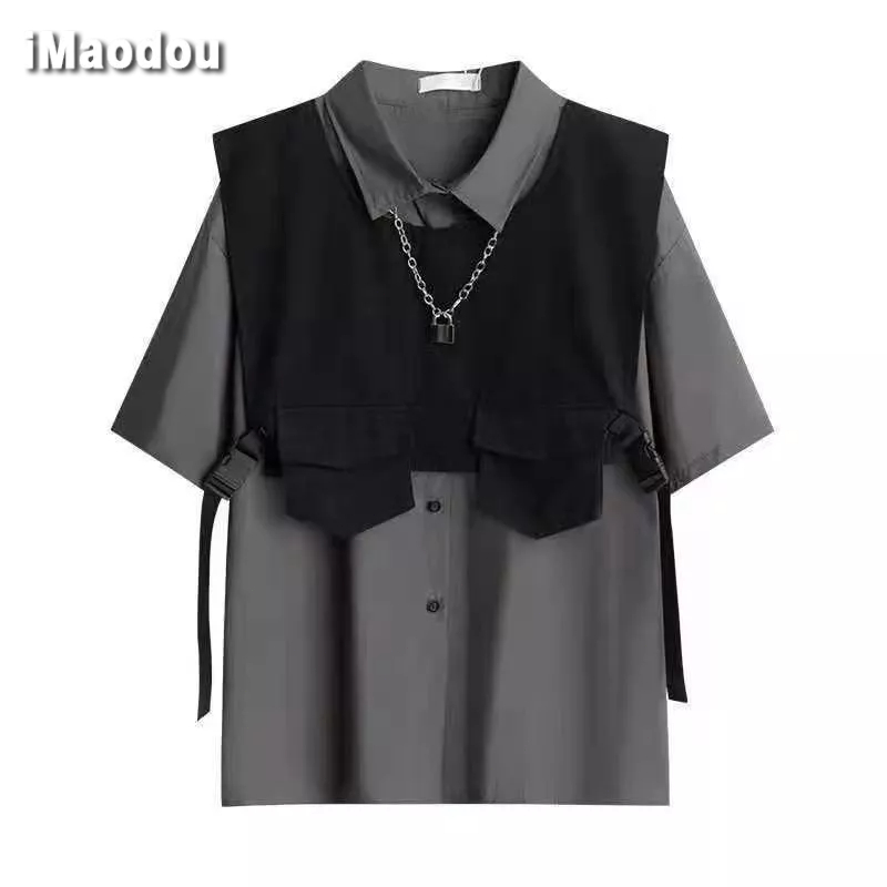 IMaodou Áo Sơ Mi Tay Ngắn Dáng Rộng Phong Cách Hàn Quốc Thời Trang Mùa Hè 2023