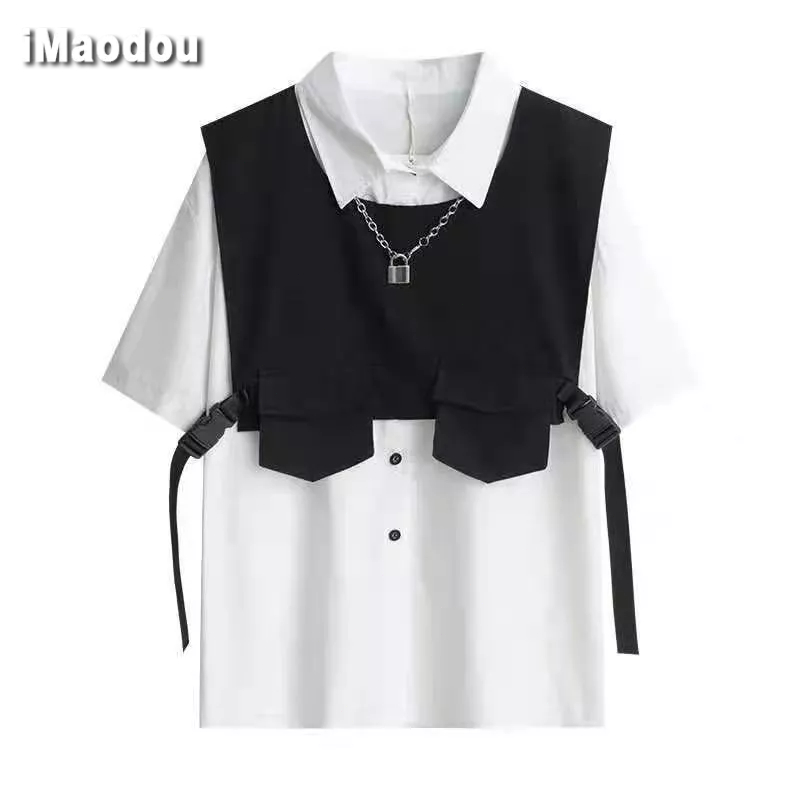 IMaodou Áo Sơ Mi Tay Ngắn Dáng Rộng Phong Cách Hàn Quốc Thời Trang Mùa Hè 2023