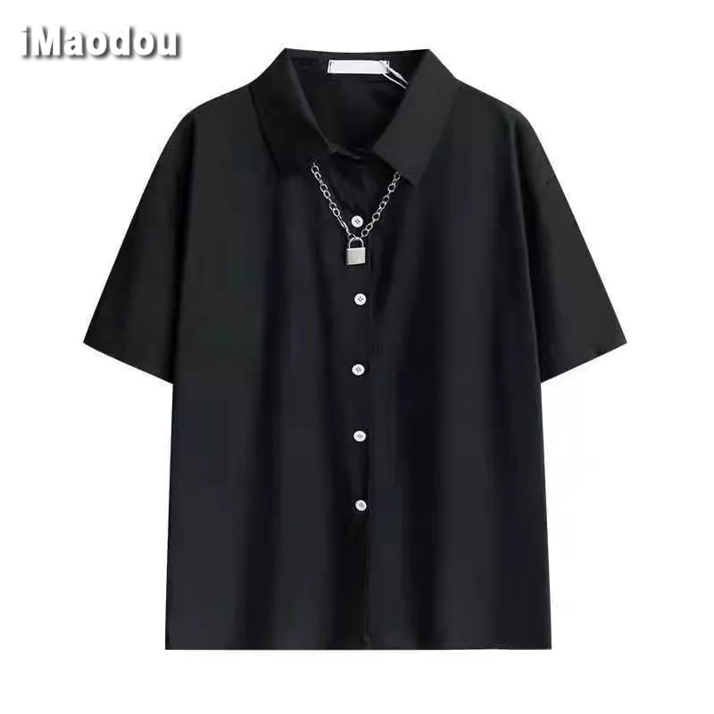 IMaodou Áo Sơ Mi Tay Ngắn Dáng Rộng Phong Cách Hàn Quốc Thời Trang Mùa Hè 2023