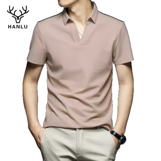 Áo polo HANLU chất lụa băng rộng rãi thoáng khí màu sắc đơn giản công sở cho nam