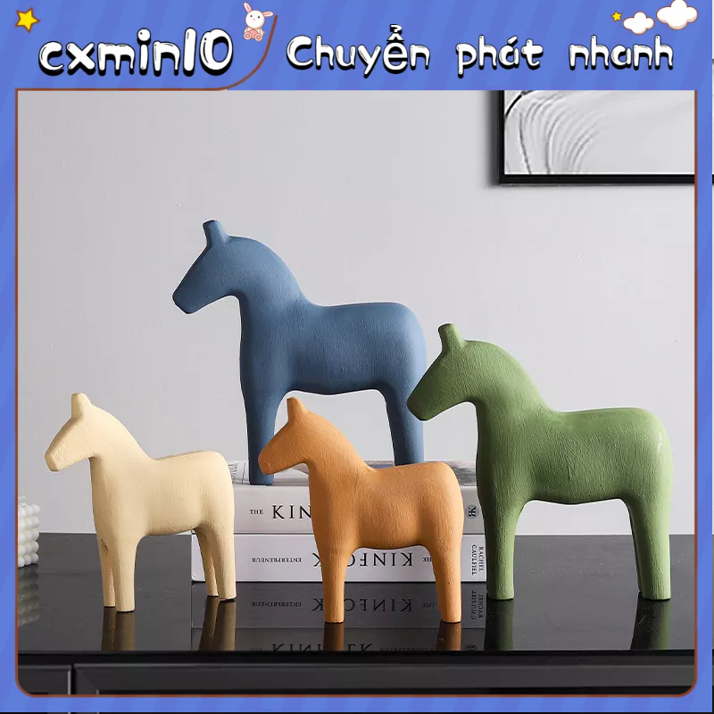 Tượng Ngựa Gỗ Thông Màu Trơn Đơn Giản Dùng Trang Trí Bàn Làm Việc Onemore
