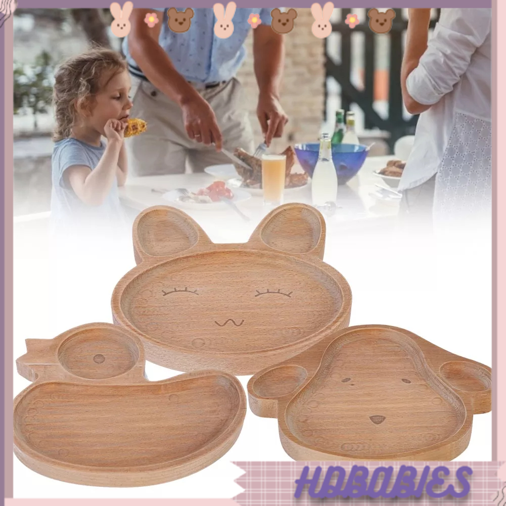 Đĩa dễ thương bằng gỗ Bát đĩa chia khay phục vụ thức ăn cho trẻ em HDbabies