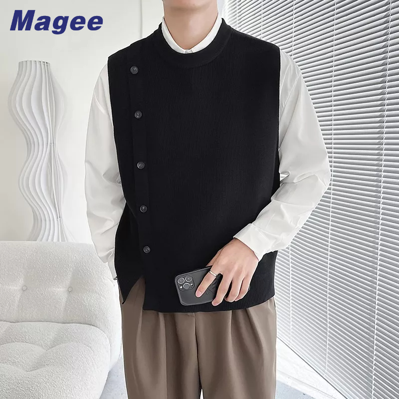 Magee áo vest nam mới phiên bản hàn quốc retro giản dị sọc cao cấp chia đôi cặp đôi áo chui đầu lỏng lẻo