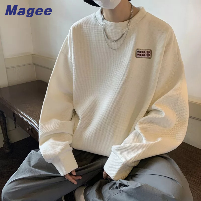 Magee áo len nam mới phiên bản hàn quốc retro giản dị cao cấp đơn giản bánh quế rời cổ tròn trên cùng