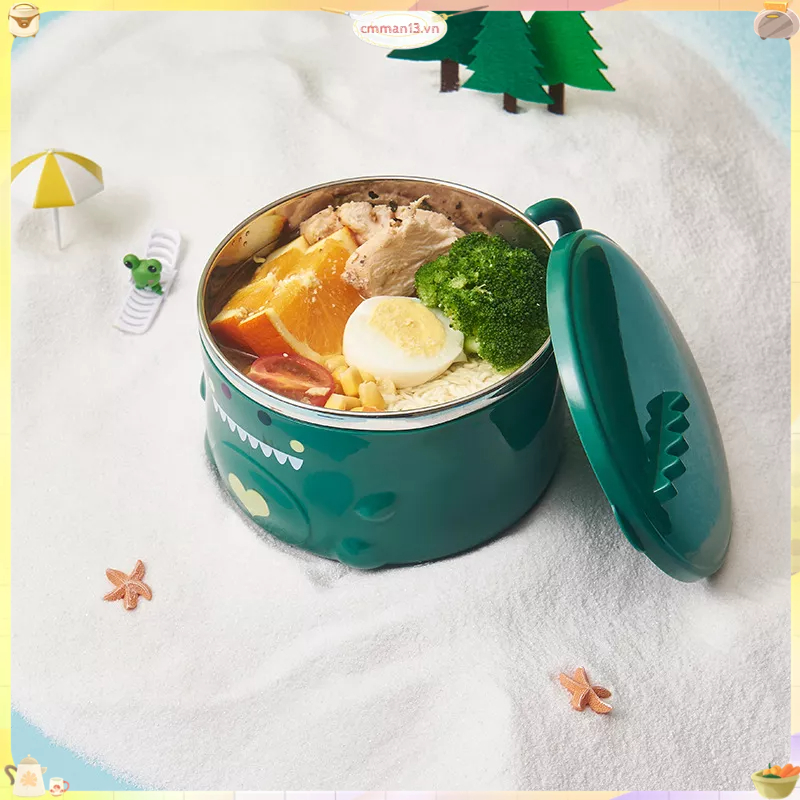 Best cook Bát mì hình khủng long hoạt bên trong bằng thép không gỉ có tay cầm và nắp đậy cho trường học gia đình