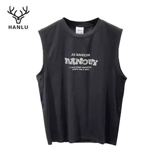 Áo thun thể thao HANLU cotton tinh khiết không tay dáng rộng phong cách Mỹ đa năng chất lượng cao cho nam
