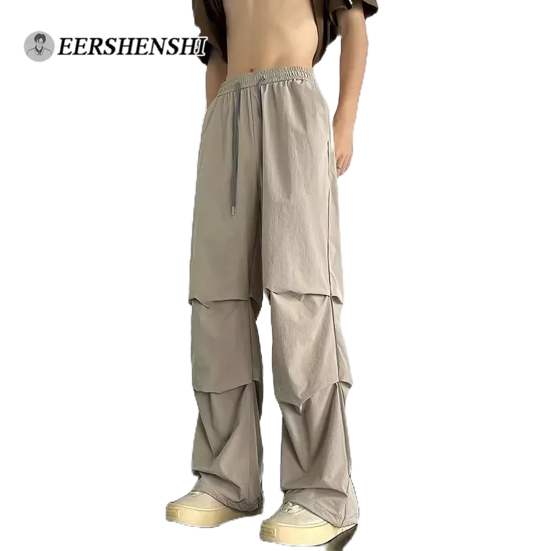 Eershenshi nam giới quần âu mỏng phần phản quang dải nhanh khô xếp ly dù người lính quần ống rộng chân thẳng quần vải chất lượng cao