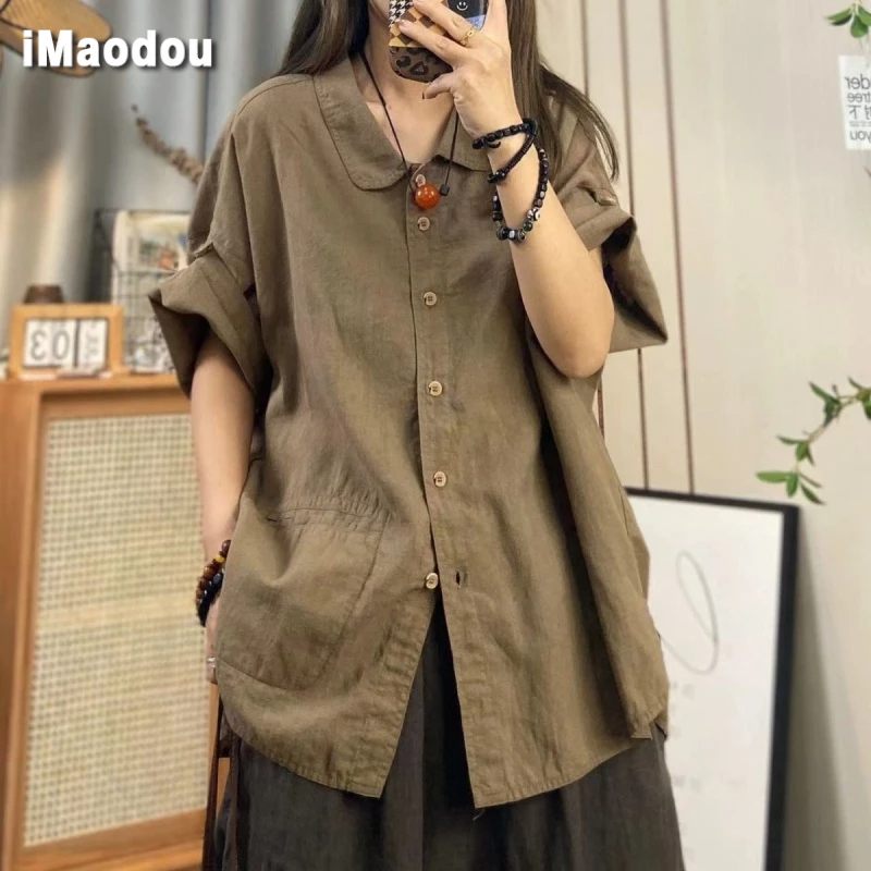 Áo sơ mi IMAODOU tay ngắn cổ polo in họa tiết phong cách Hàn Quốc thời trang mùa hè 2023 dành cho nữ